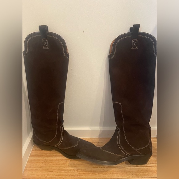 Ganni knee high dark brown western suede boots sz 40 - Picture 2 of 6